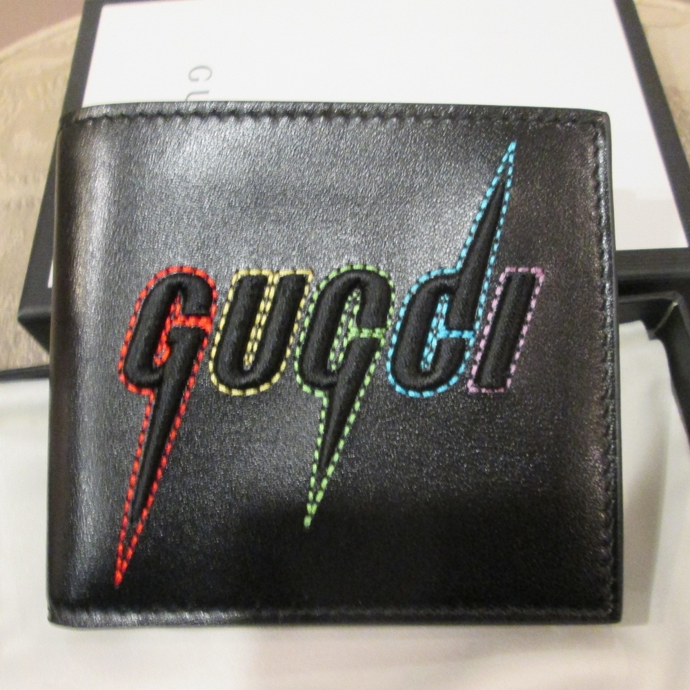 new GUCCI Lightning Lion black men's bifold wallet